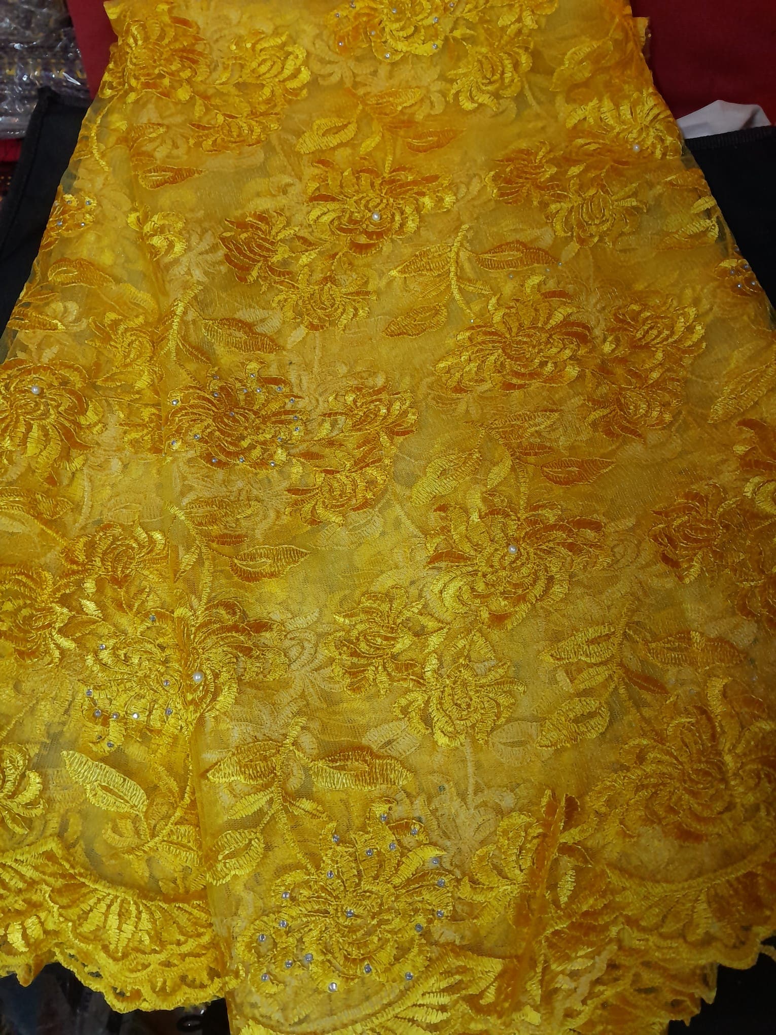 Marigold Yellow Floral Mesh Lace