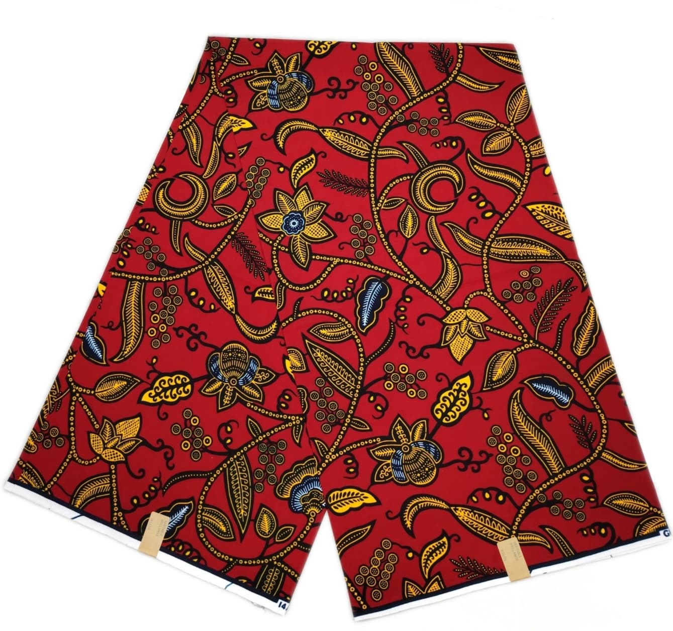 Premium Red & Gold Floral Vine Dutch Wax Print Fabric