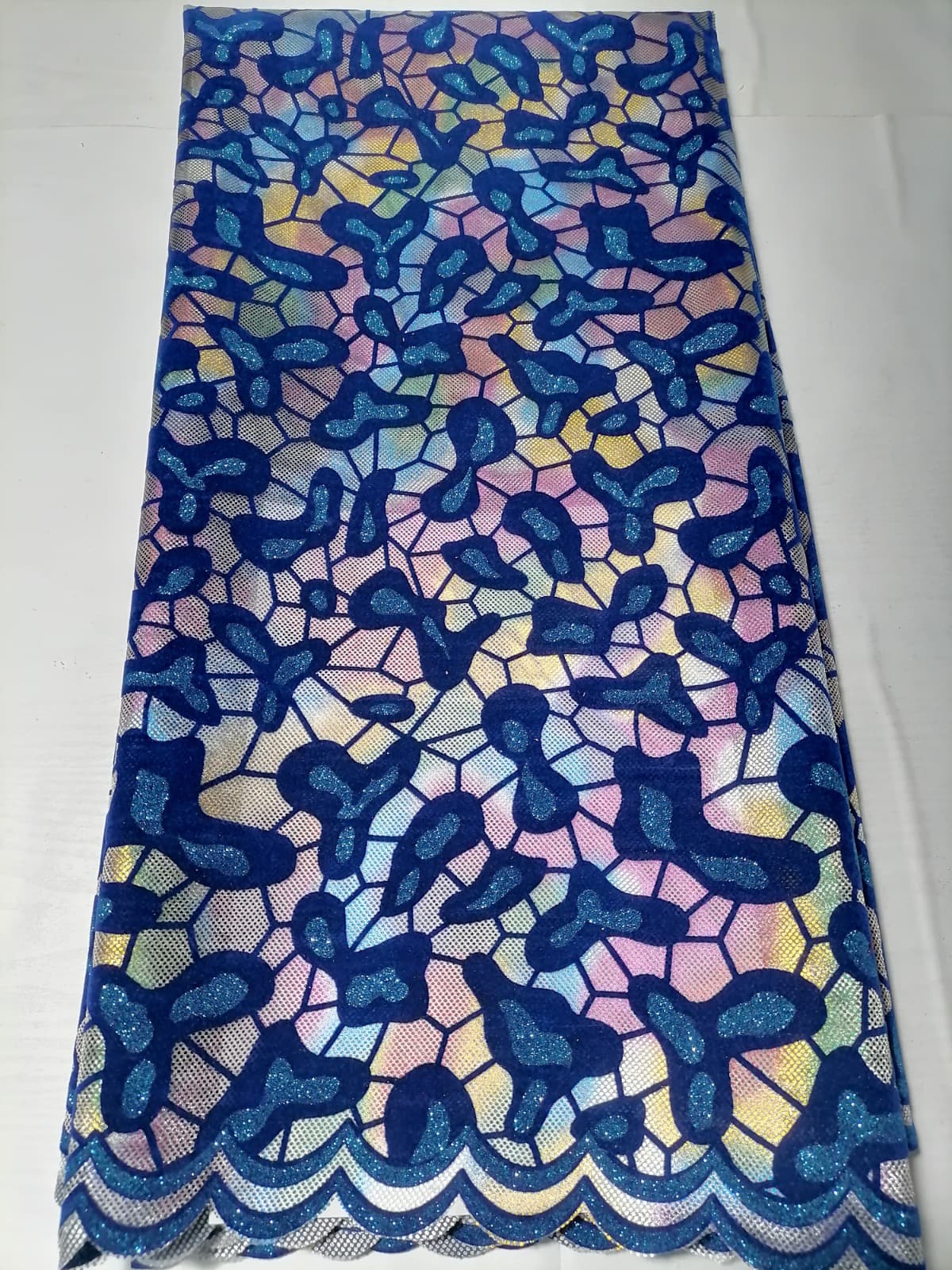 Royal Blue Holographic Velvet Sequence Lace
