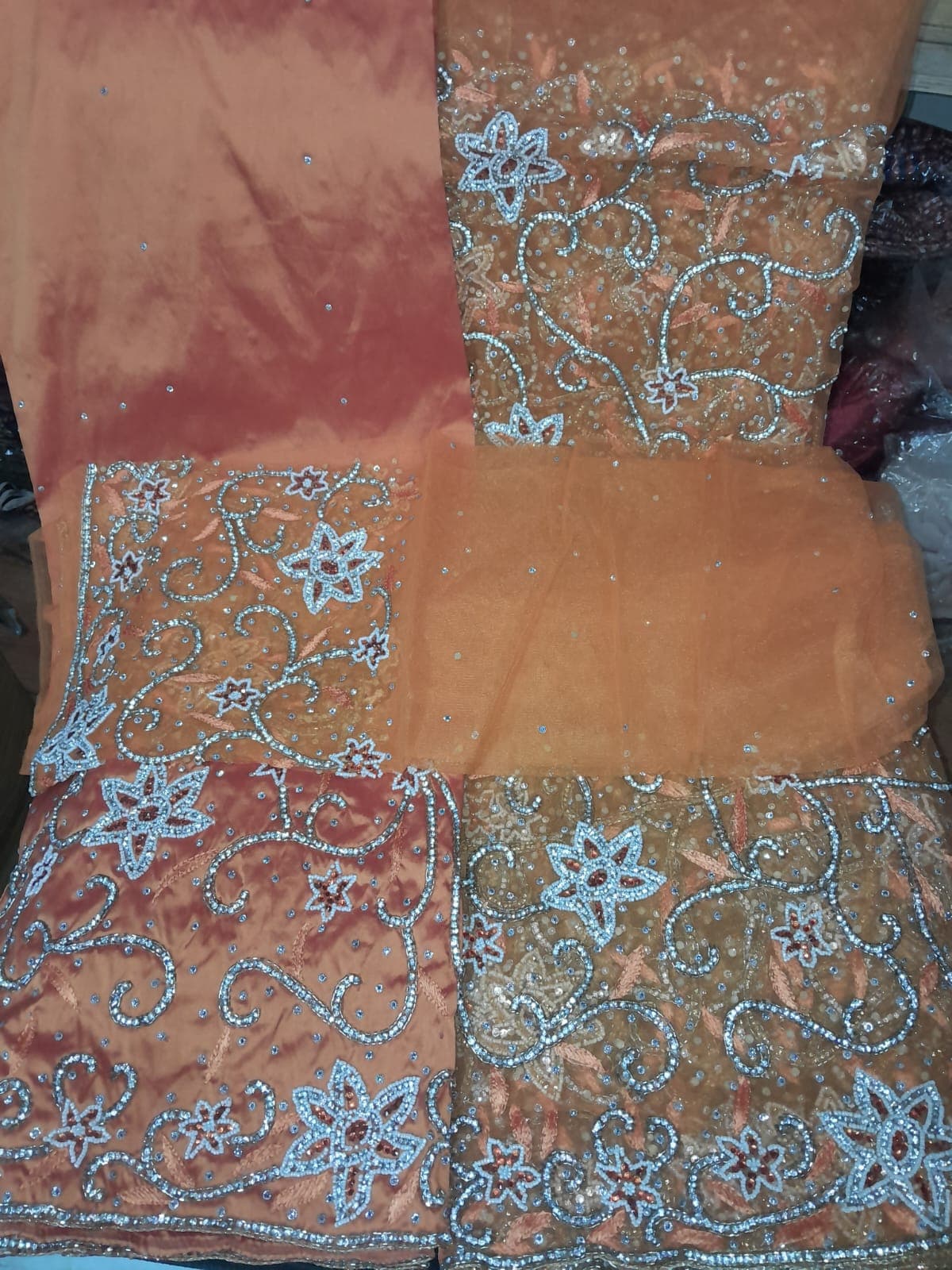 Peach / Coral Heavy Beaded Indian George Wrapper Set