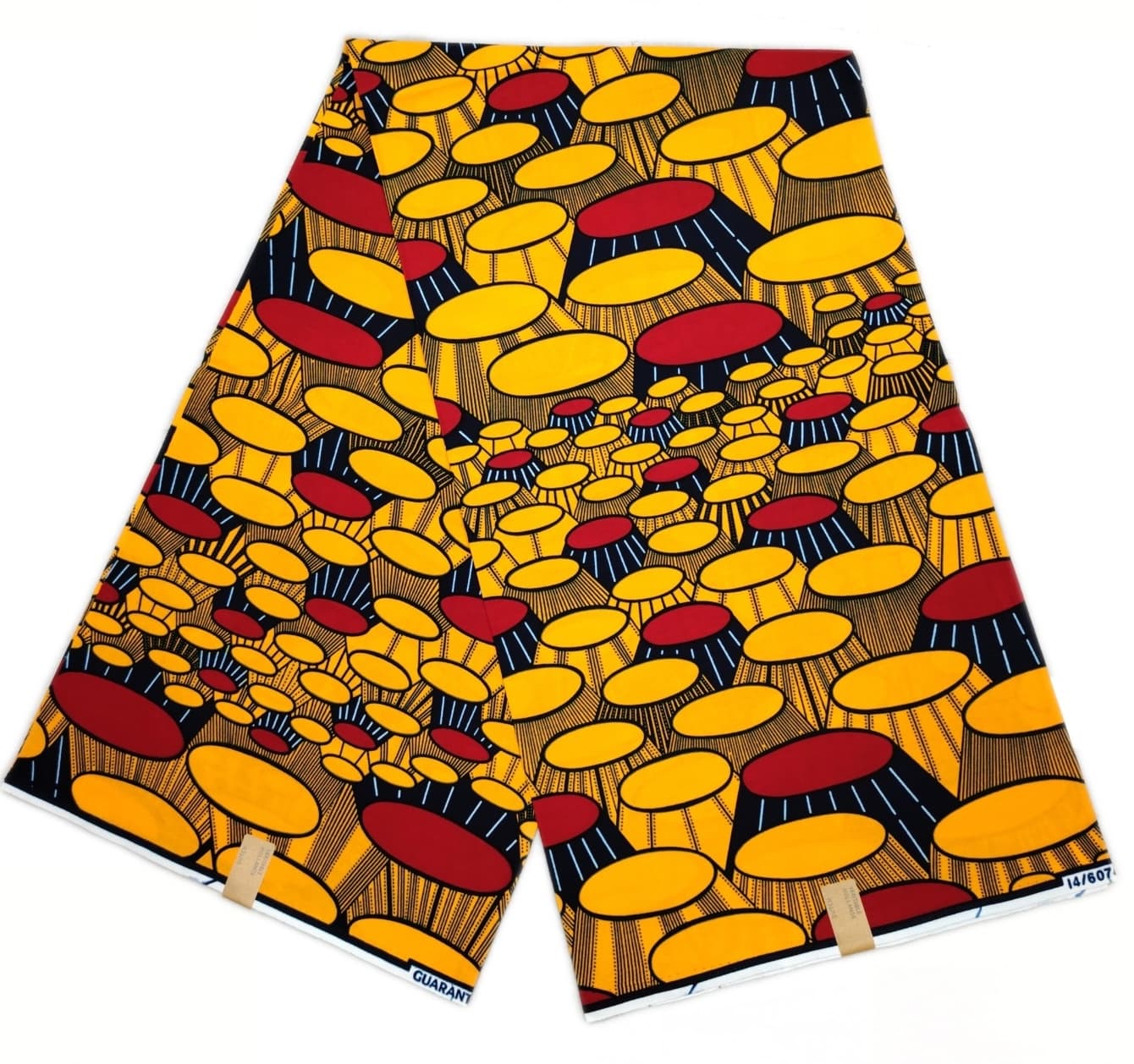Authentic Yellow & Red Drum Motif Dutch Wax Print Fabric