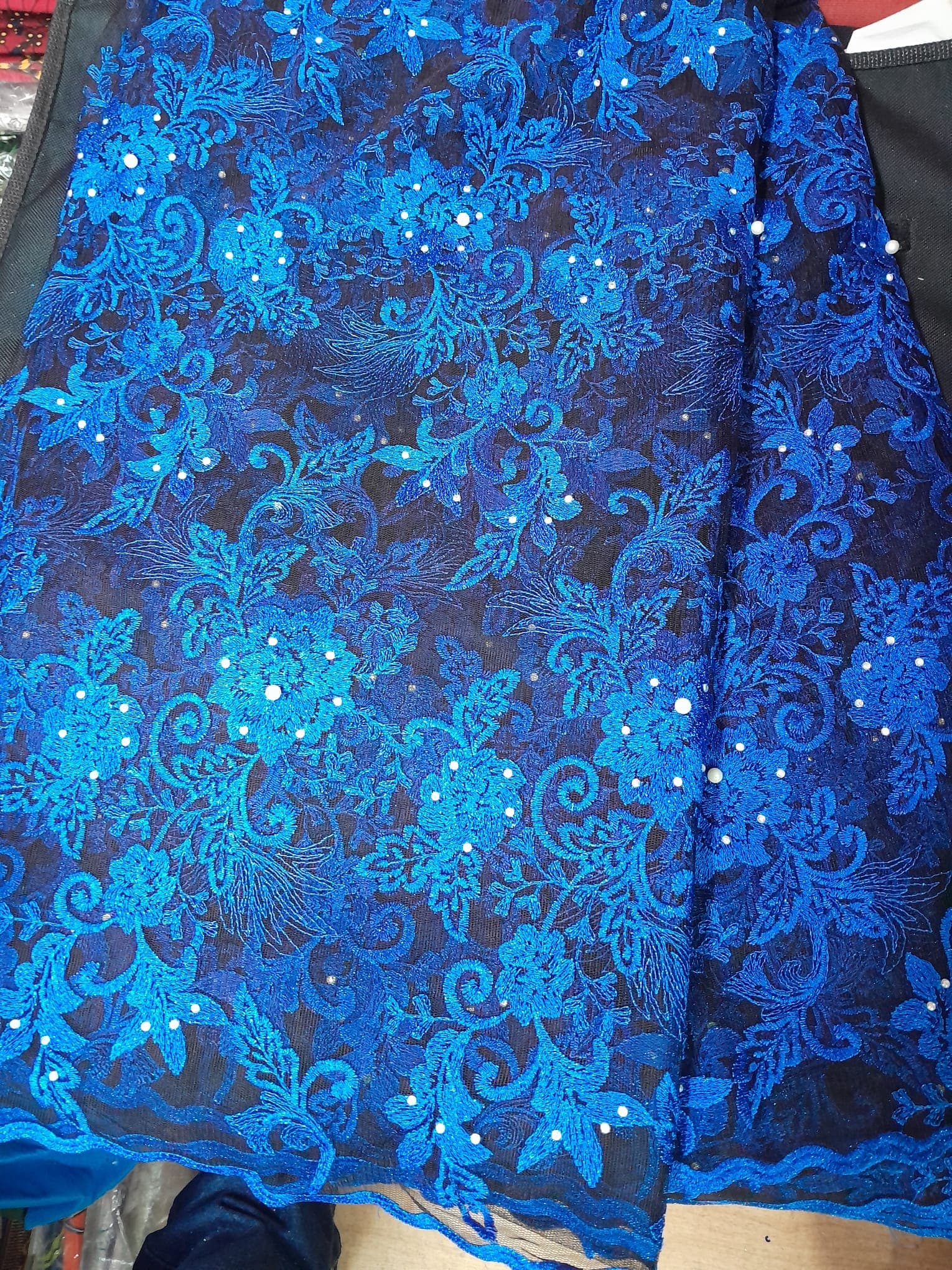 Electric Royal Blue Floral Net Lace
