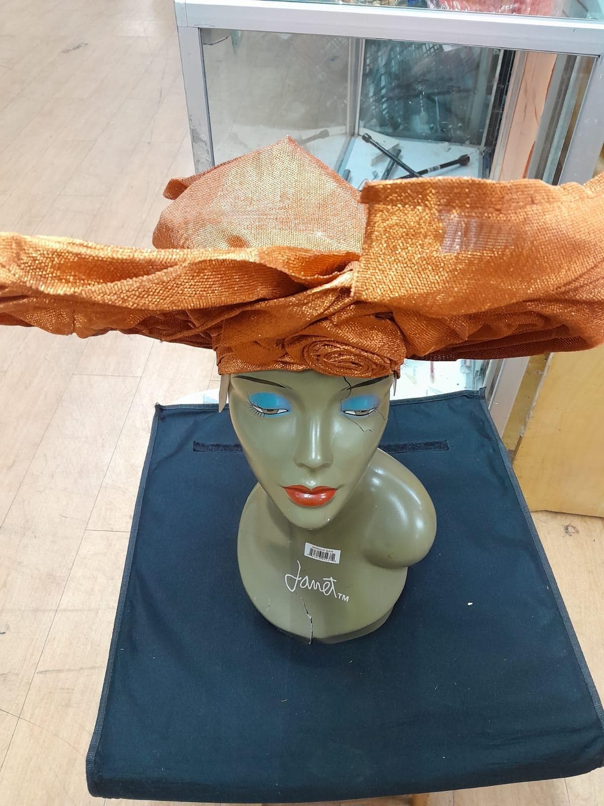 Copper Bronze / Ginger Rose Auto Gele Pre-Tied African Headtie with Rose 