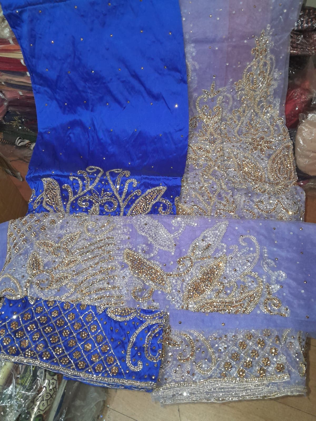 Royal Blue & Gold Beaded Raw Silk George Set