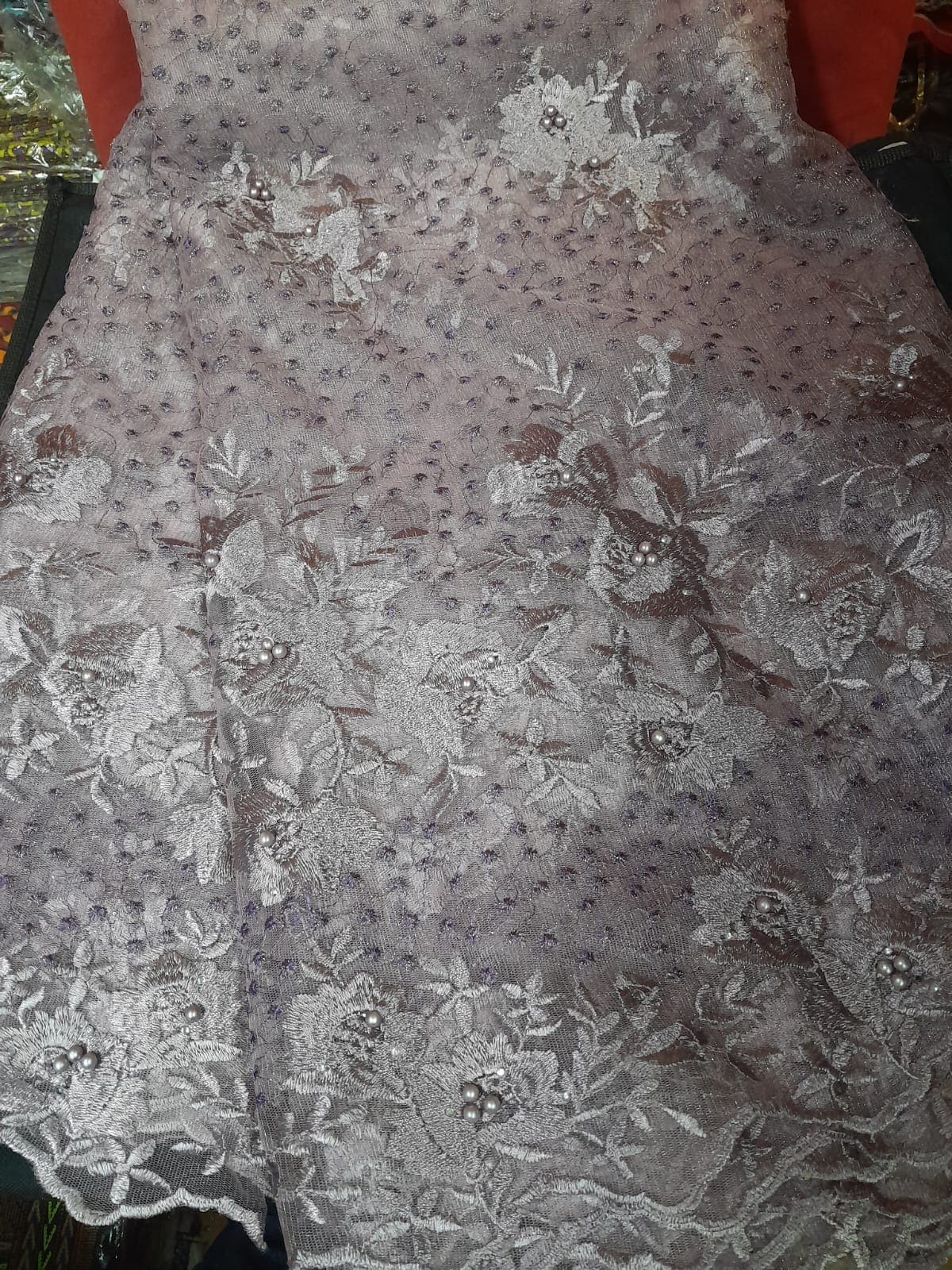 Luxury Dusty Rose Floral Tulle Lace Fabric 