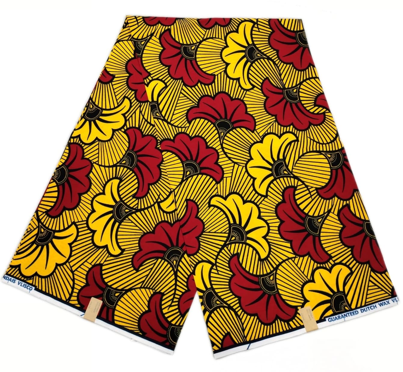 Vibrant Yellow & Crimson Floral Fan Dutch Wax Print Fabric