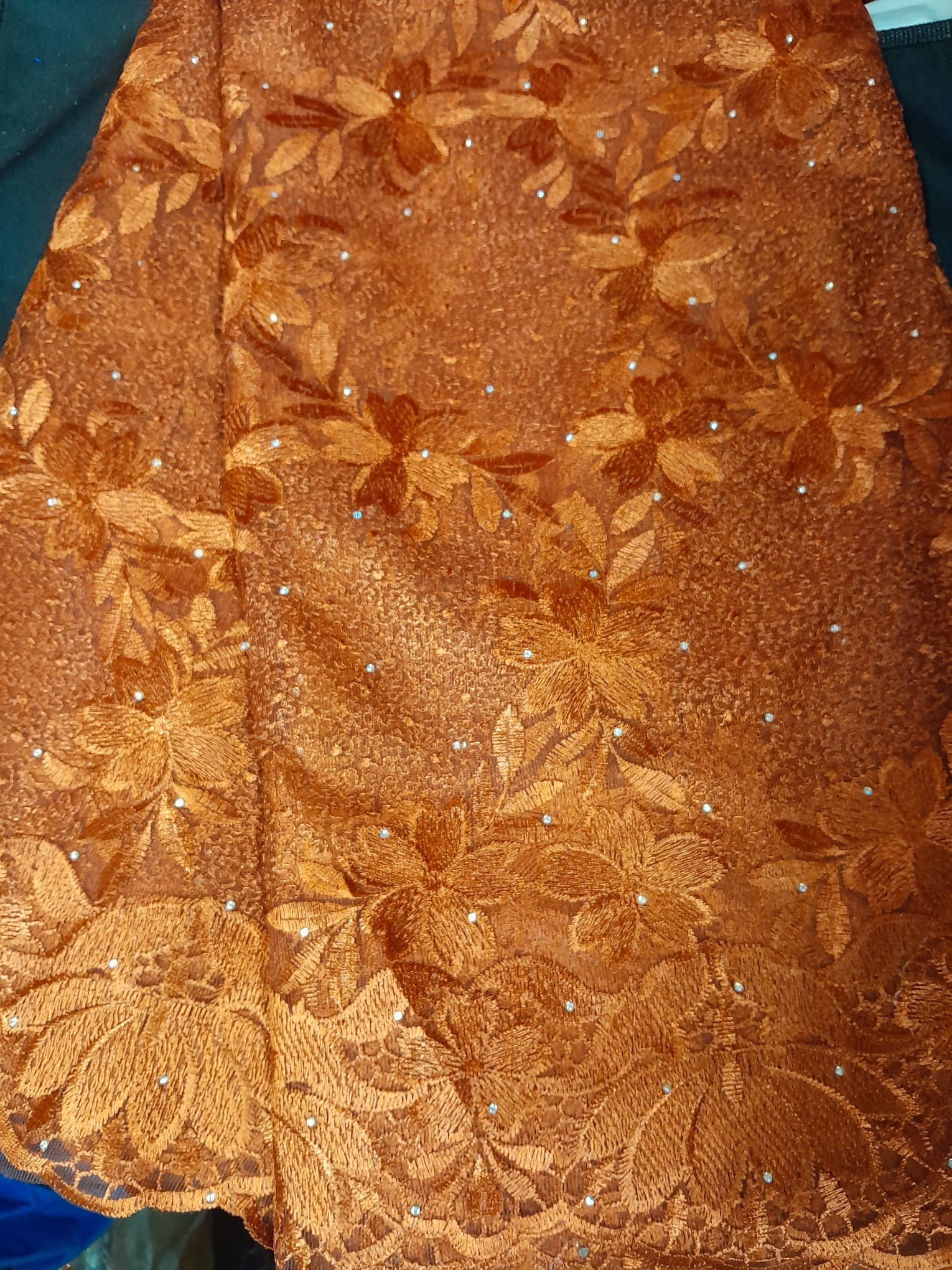 Terracotta Orange Floral Vine Embroidered Tulle Lace Fabric
