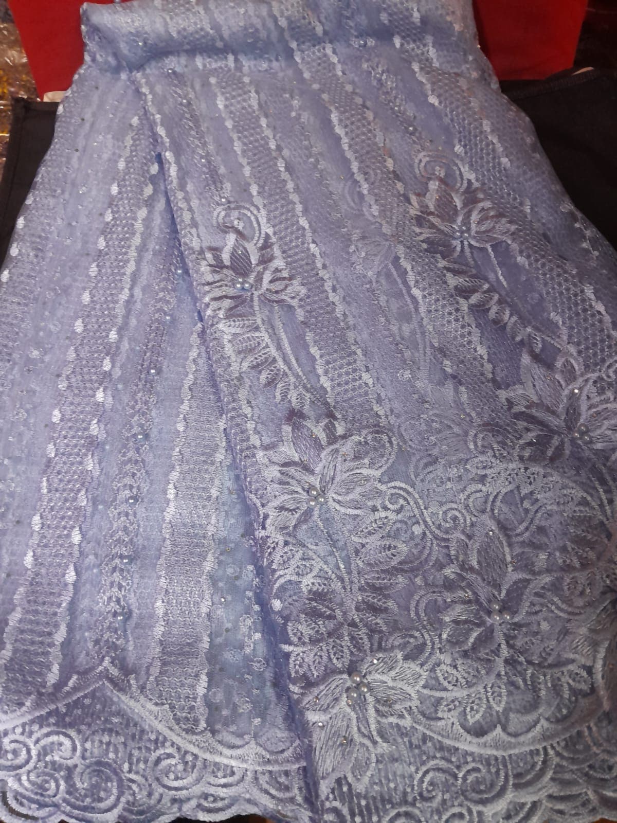 Lilac Lavender Striped Floral Tulle Lace