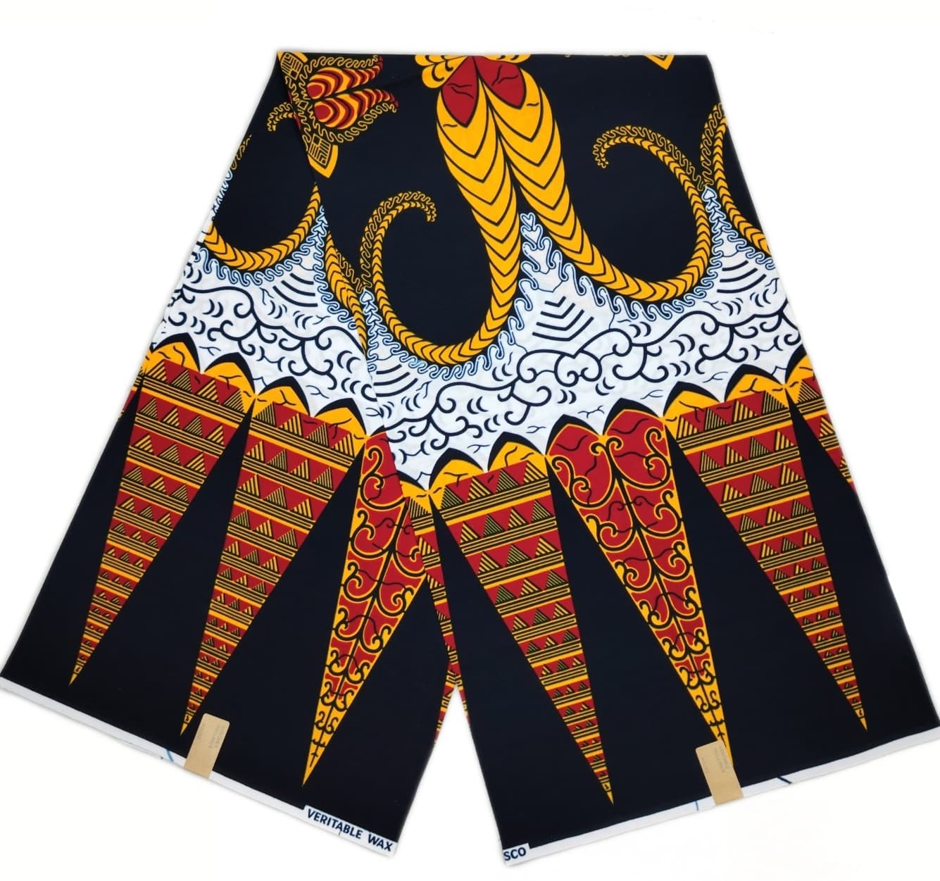 Navy Blue & Gold Geometric Fan Dutch Wax Print Fabric