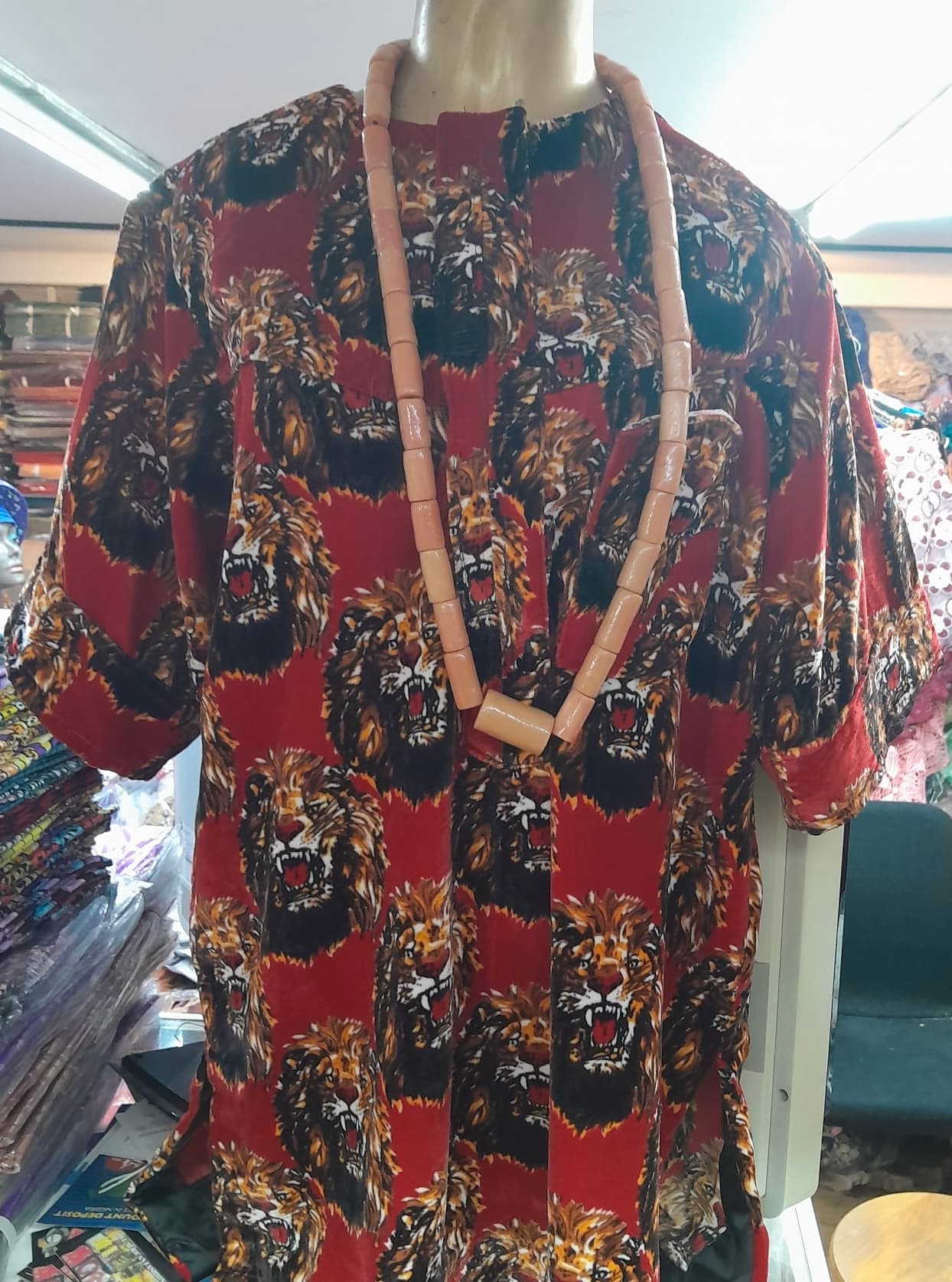 Men's Crimson Red Classic Isiagu Tunic Shirt – Traditional Igbo Lion Head Top