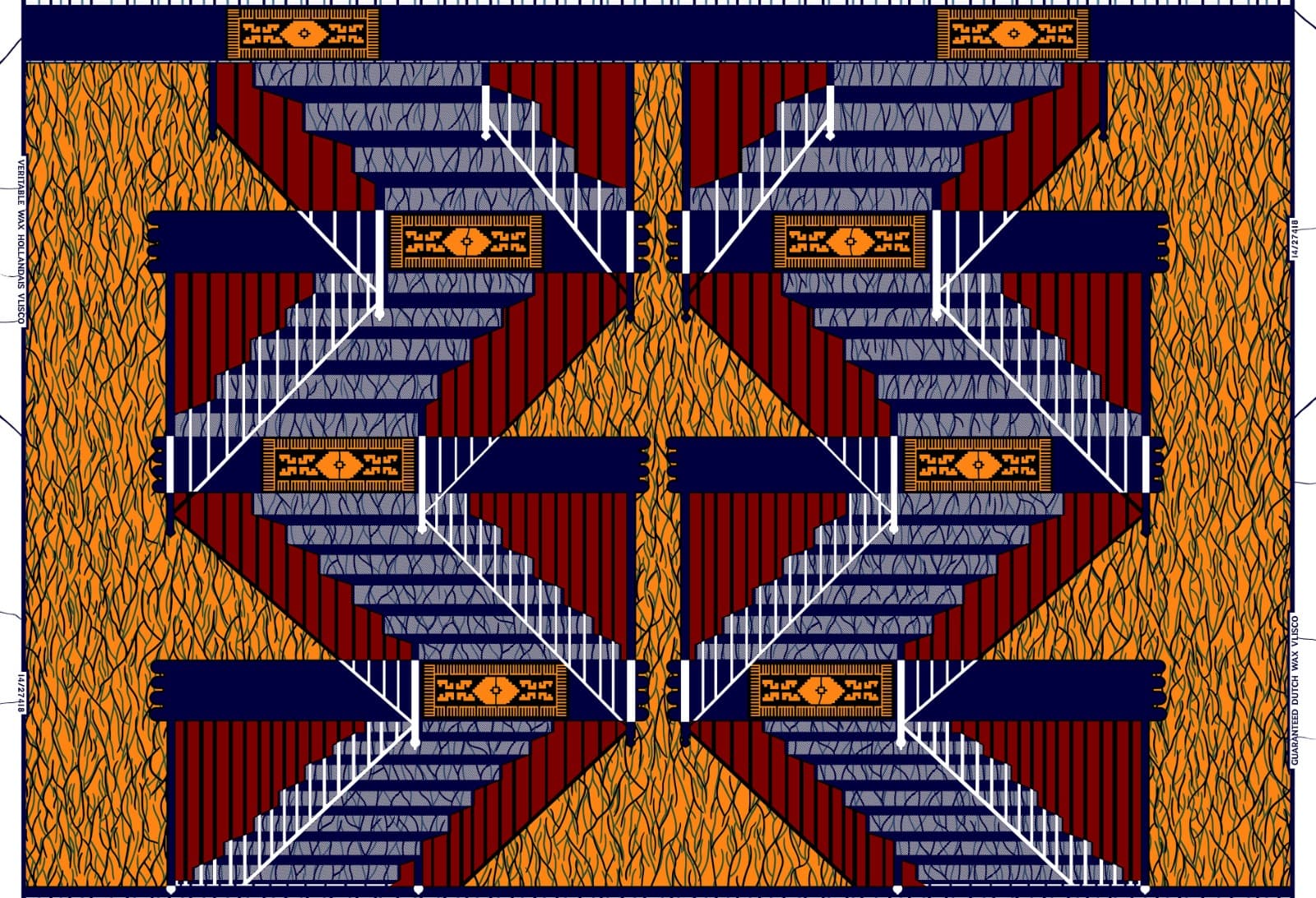 Orange & Navy Architectural Staircase Pattern