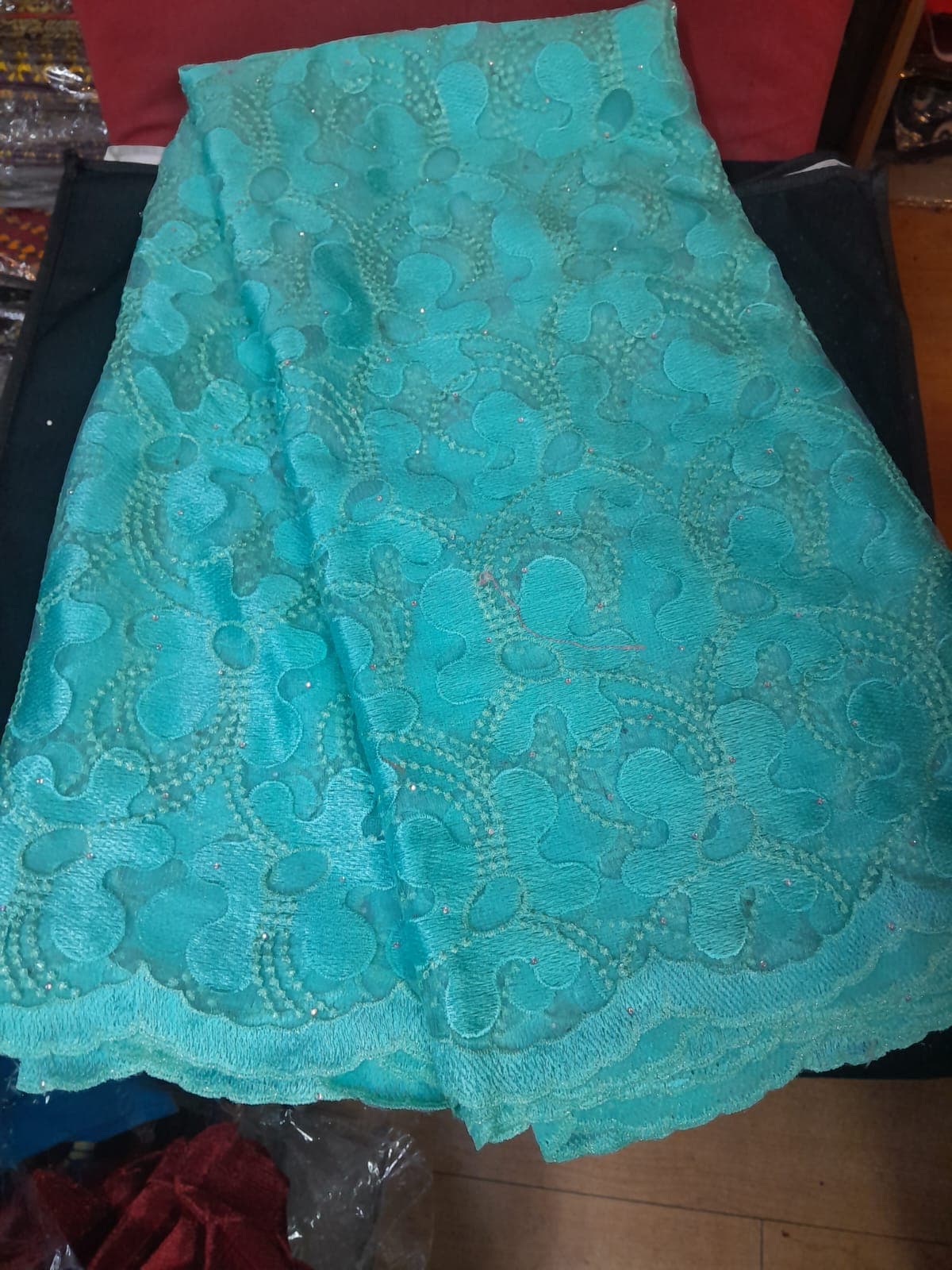  Aqua Turquoise Beaded French Net Lace