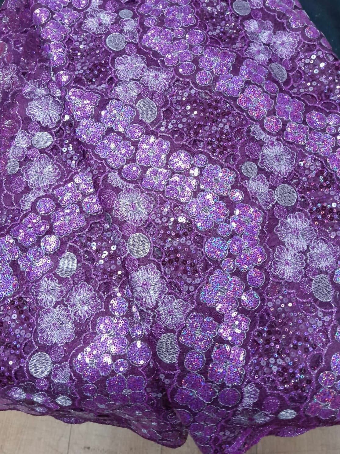 Ultra-Shimmer Grape Purple Sequined Lace Fabric