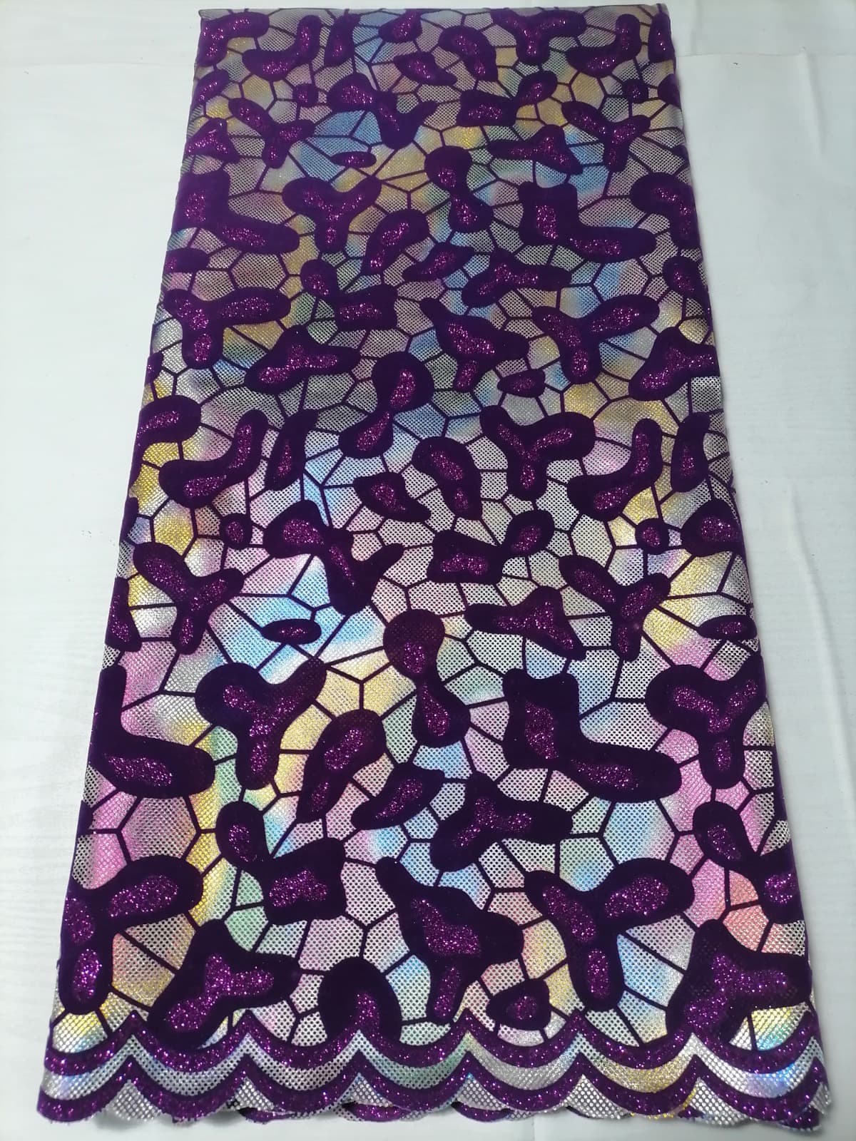 Royal Purple Holographic Velvet Sequence Lace