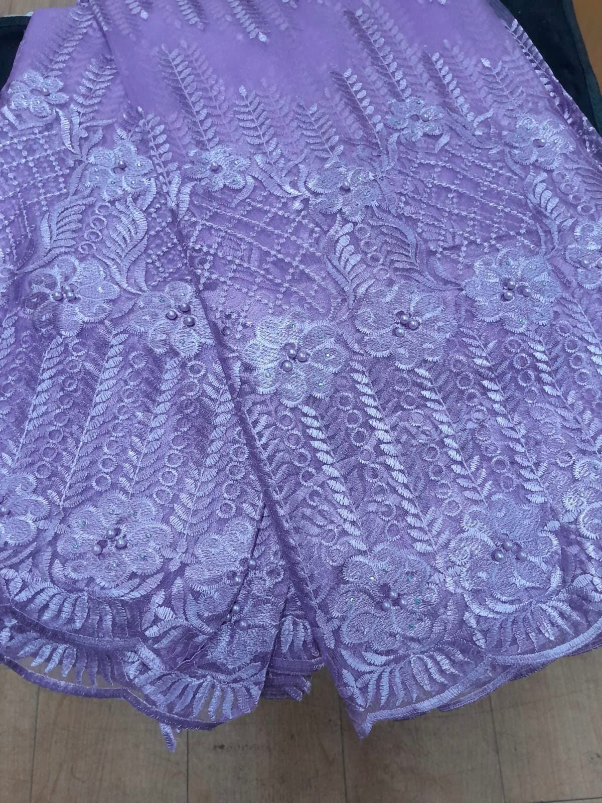 Lavender Lilac Bead Floral Net Lace Fabric
