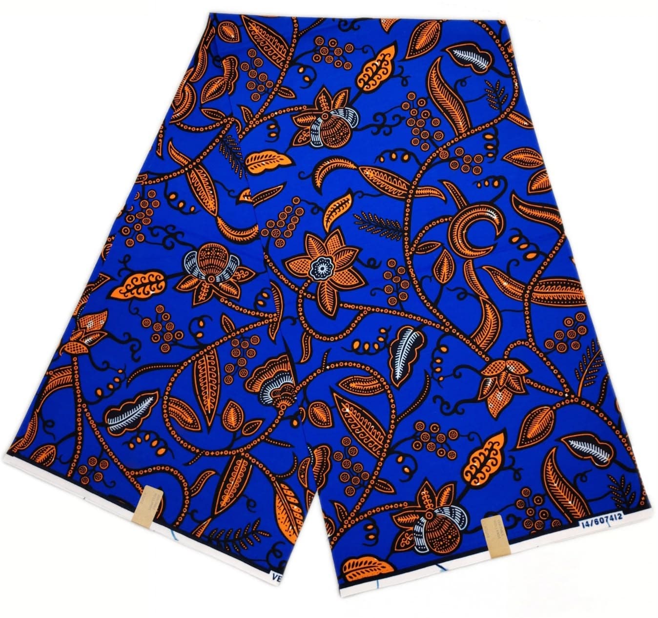 Vibrant Royal Blue & Gold-Orange Hollandais Wax Print (6 Yards)