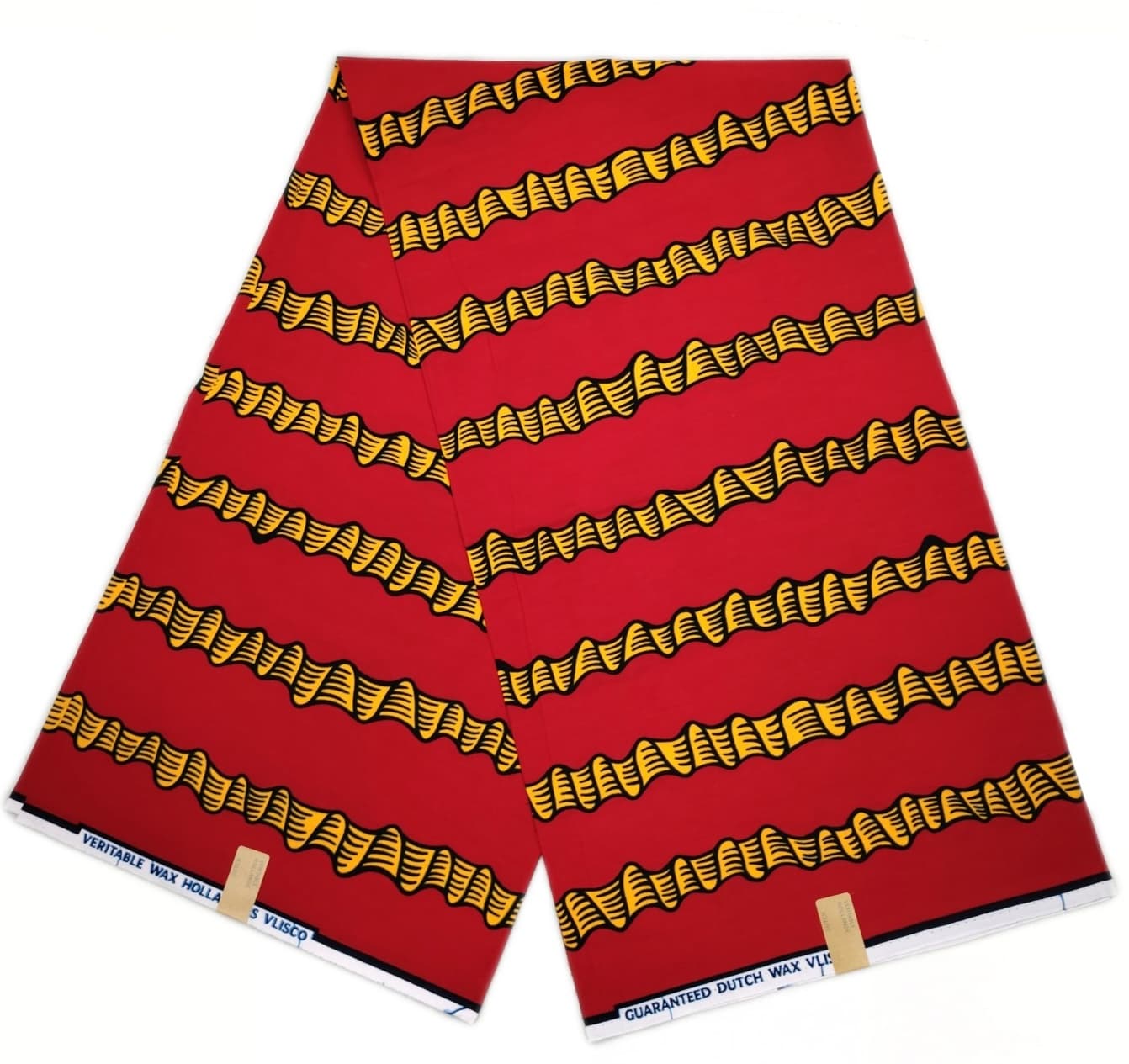 Vibrant Red & Yellow Wave Stripe Genuine Hollandais Wax Print Fabric